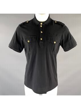 PIERRE BALMAIN Size XS Black Gold Embroidery Cotton Polo